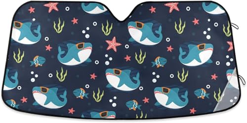 車用サンシェード サメ アニメ 車窓日よけ ナポレックス 吸盤2個付 遮光断熱 紫外線対策 UVカット 簡単取り付け カー用品 便利グッズ