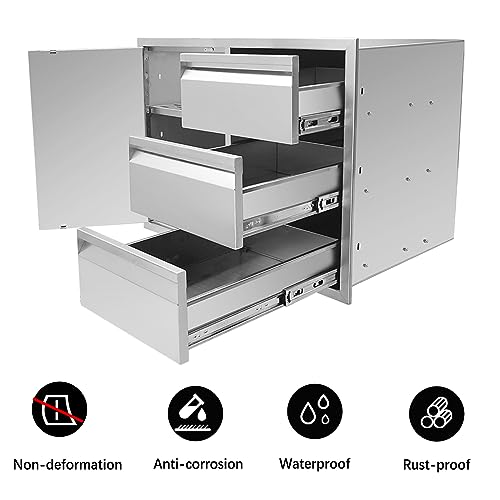 Karpevta Outdoor Kitchen Drawer Combo 28''W x 22''H x 19.5''D, Multi-Layer Design Access Door &Triple Drawers Combo Stainless Steel with Partition Perfect for Outdoor Kitchen BBQ Island