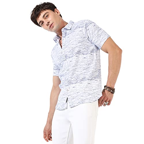 Image of CAHOOT Men's Button Up Shirt for Casual Wear | Regular Fit | Poly Lycra Shirt Crafted with Short Sleeve & Enhanced Stretch Comfort Fit for Everyday Wear