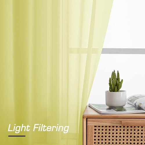 Image of Simplebrand Lemon Short Sheer Curtains 45 Inch Length for Small Windows, Rod Pocket 2 Panels Set Solid Voile Drapes Window Sheer Curtains for Bedroom Bathroom Kids Room Kitchen, 42x45 Inch, Lemon