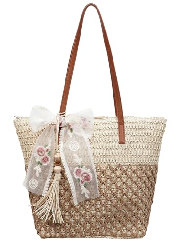 Bolso Tote de Playa de Paja para Mujer, Grande con Cierre miniatura 1