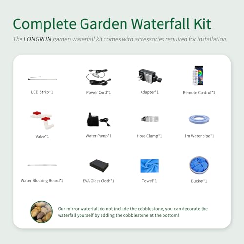 LONGRUN 48" Mirror Waterfall | Indoor Water Fountain with 7-Color LED Lights | Stainless Steel Self-Contained Waterfall Fountain for Home Decor | Large Indoor Water Feature Kit Mirrored Silver