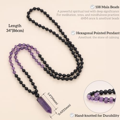 COAI Handmade 108 Beads Mala Necklace for Women, Green Aventurine/Amethyst Onyx 7 Chakra Necklace for Women3