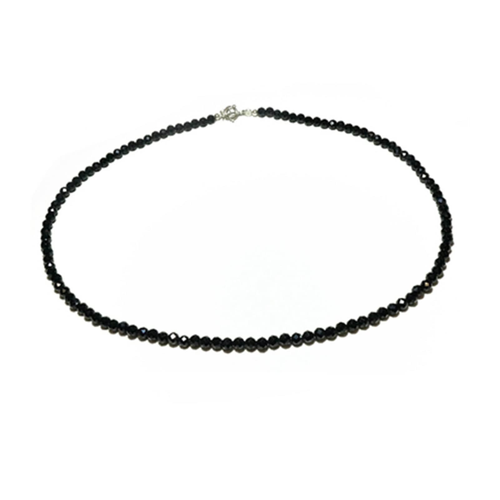 Ghxiag Choker Necklace Pearl Black Spinel 925 Sterling Silver Fashion Clavicle Necklace Women Men (Gem Color : Black spinel, Length : 35cm)