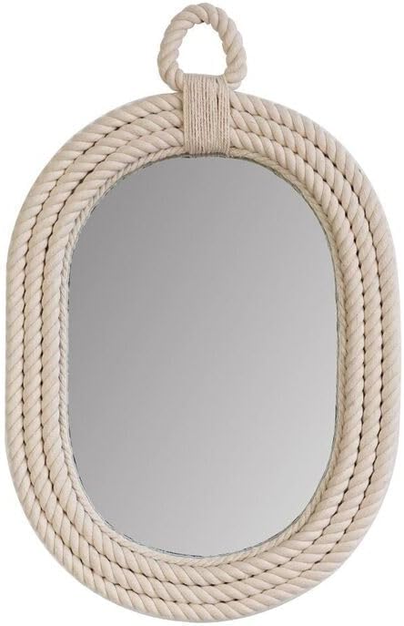 - Wooden Vintage Frame Capsule Shape Wall-Mounted Rope Mirror, Mirror for Bathroom, Living Room, Wall Basin, Study Room, Office (White, 18x12 Inches)
