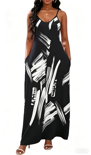 Image of vunahzma Womens Casual Fashion Sleeveless Plus Size Loose Long Sexy Maxi Dress with Pockets