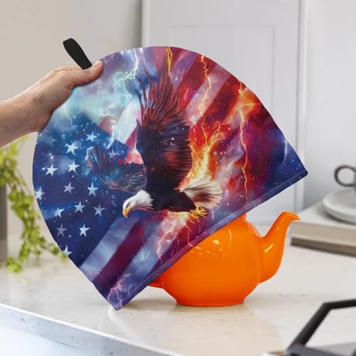 Image of Stars and Stripes Tea Pot Cozy for Keeping Warm Bald EagleTea Insulated Cosy Breakfast Warmer for America250,Dust Proof Flame Teapot Dust Protector Kitchen Decorative