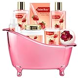 Luxury Bath Set- Home Spa Gift Basket with Sweety Strawberry Scent- Rich in Jojoba oil & Shea Butter