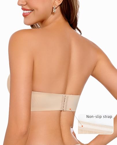 Image of Upushall Strapless Push Up Bras for Women Deep Plunge Non Slip Padded Convertible Underwire Bra Low Cut Sexy U Shaped