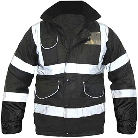 REAL LIFE FASHION LTD. Boys High Visibility Quilted Waterproof Coat Mens Hi Viz Vis Long Sleeve Jacket#(Black Hi Viz Vis Bomber Jacket#X Large#Mens) Cover