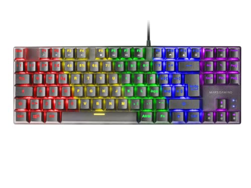 Mars Gaming MK80, Idioma Italiano, Teclado Gaming Mecánico TKL Compacto con Switch Marrón, Iluminación Rainbow RGB, Teclas Doble Inyección, Modo Juego y Anti-Ghosting, Multiplataforma, Negro