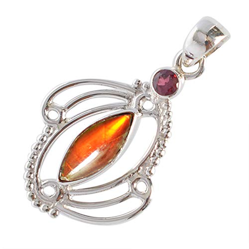 Pendentif ammolite de feu rouge naturelle argent 925 véritable anti-ternissement