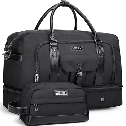 Image of WITZMAN Weekender Bags for Men Carry On Overnight Bag with Toiletry Bag Sets Travel Duffle Bag Shoes Compartment (B694 Black)