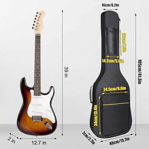 Image of Nylon, Backpacks 39 Inch Electric Guitar Bag Soft Guitar Case, 0.27 Inch Thick Padded Electric Guitar Gig Bag Waterproof Guitar Backpack With Pockets (Black)