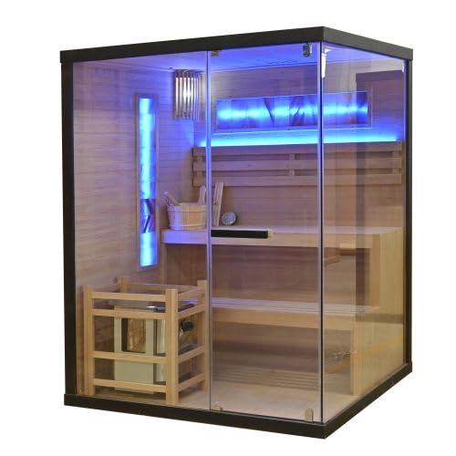 SANOTECHNIK Sauna LUXOR 2 – Sauna & Infrarotsauna für 3 Personen 150×140×190 cm, Harvia 6 kW Ofen, LED‑Beleuchtung, 8 mm ESG‑Glas – Art.Nr. SB50150