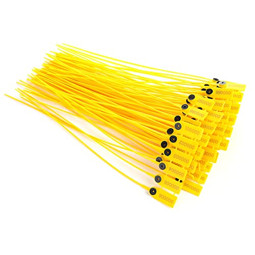 100 Yellow Plastic Tamper Seals, Package Transportation Truck Plastic Security Seal 40cm Label Cable Ties with Number for Trailer Logistics