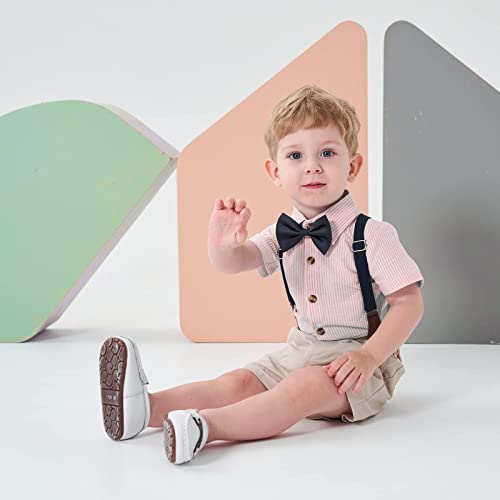 Image of Volunboy Baby Boy Formal Short Set Toddler Summer Gentleman Outfit Kid Short Sleeve Bowtie Shirt Suspender Shorts Suit