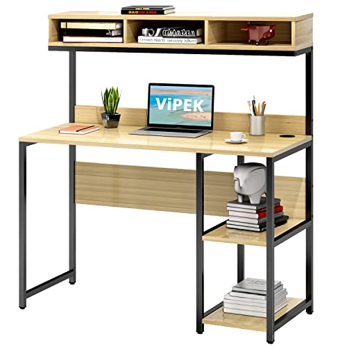 VIPEK Computer Desk 42 Inch Study Writing Desk PC Laptop Table for Home Office, School Student Desk with Hutch & Storage Shelves, Corner Table for Small Space Bedroom, Easy Assemble, Oak