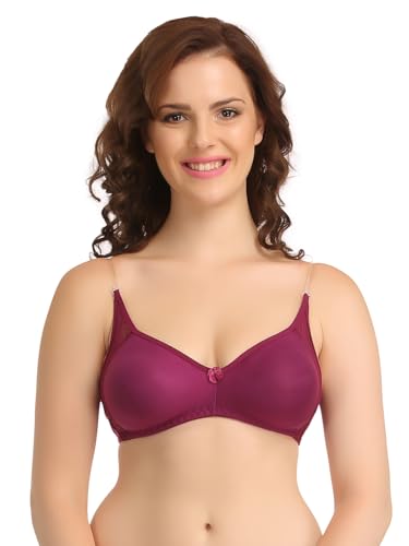 Image of Clovia Women's Cotton Solid Non-Padded Demi Cup Wire Free T-Shirt Bra - Dark Purple