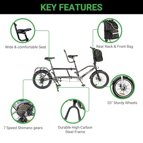 ECOSMO 20" New Folding City Tandem Bicycle Bike,7 Speeds, Dual Disc Brakes, Free Front Bag & Rear rack- 20TF01BL - Image 3