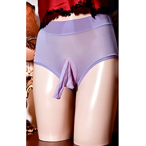 leesuo Men's Plus Size Milk Silk Panties High Elastic Seamless Boxer Briefs See Through Sheer Underwear with Sheath3