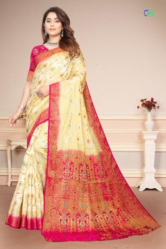 Image of Banarasi Art Silk Saree for Women with Floral Motifs & Dark Green Border for women