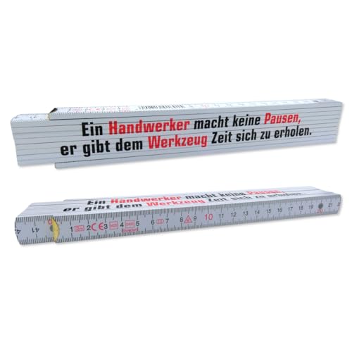 Sandholzer Werbung GmbH Meterstab - 2 Meter Zollstock mit Aufschrift - Lustiges Geschenk für Heimwerkerinnen und Heimwerker - Buchenholz - beidseitig bedruckt, beidseitige mm/cm Skala (Motiv 1)