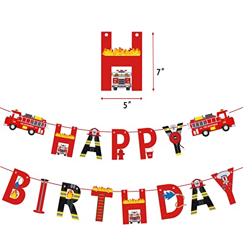 Fire Truck Happy Birthday Banner For Kids and Adult Firefighter Fire Engine Rescue Birthday Party Sign, Fire Truck Party Supplies For Boys and Girls Red