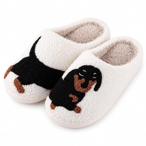 Dachshund Slippers Weiner Dog Slippers For Women Men Dachshunds Gifts For Dachshund Pajamas Doxie Pug Slipper White Plush Memory Foam Indoor Slip-On Soft Lined With Dog Design Dachshunds 41-42