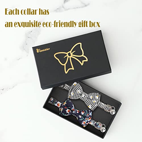 Image of Cat Collar Breakaway with Bells,Cute Cat Bow Tie,2 Pack Safety Plaid& Flower Kitten Collar for Girl Boy Male Cats(Dark Blue & Black Plaid /Flower)