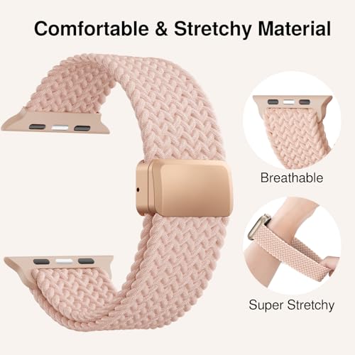 Image of Braided Stretchy Band Compatible with Apple Watch Bands 38mm 40mm 41mm 42mm 44mm 45mm 46mm 49mm Women Men, Soft Nylon Solo Loop Magnetic Sport Strap for iWatch Series 11 10 9 8 7 6 5 4 3 2 1 SE Ultra