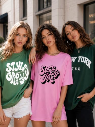 Image of London Hills Oversized Tshirt for Woman | t Shirt for Woman Oversized Fit Printed Round Neck | Tops for Woman's | Women t Shirt Loose Fit Drop Shoulder | t Shirts for Women | Western Tops