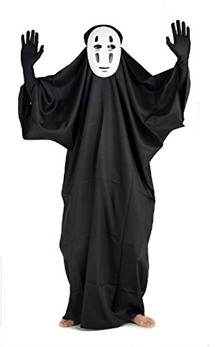 Mocona Fancy No-Face Spirited Away Cosplay Costume with Mask Gloves for Halloween Black