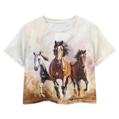 Tongluoye Crop Tops for Girl Summer Shirts Crew Neck Short Sleeve Pullover Shirt Tops