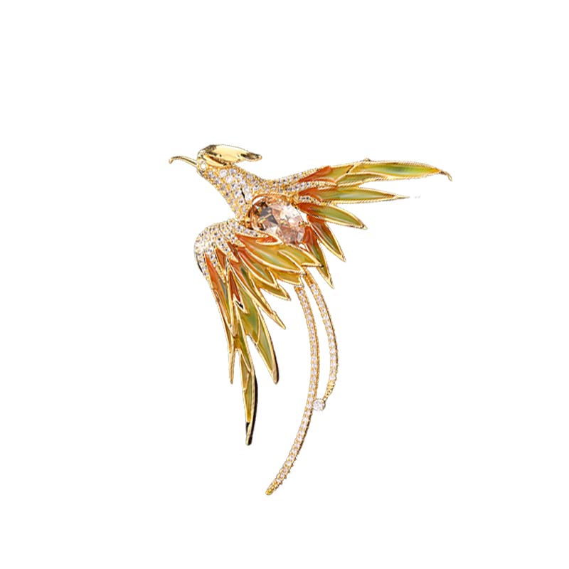 Image of Exquisite 14K Gold Phoenix Brooch for Women, Inlaid with Moissanite and Premium Gemstones, Ideal Luxury Gift for Holidays and Special Occasions