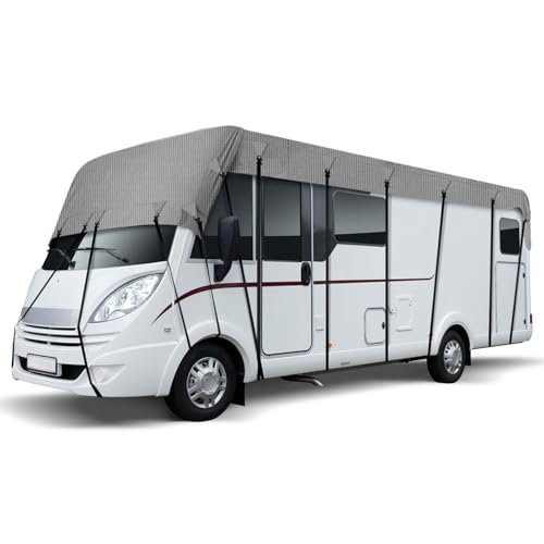 Housse de toit pour caravane, 4 couches imperméables et résistantes en gris pour camping-car, bâche respirante et anti-poussière pour caravane (7,5 x 3 m)