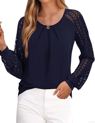 PRETTYGARDEN Long Sleeve Shirts for Women Trendy Lace Tops Dressy Casual Blouses 2025 Fall Outfits Fashion Clothing4