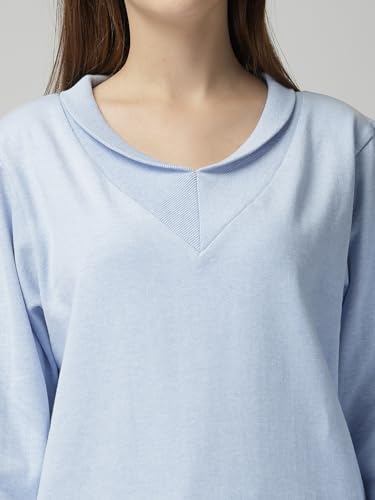 Image of Women's Boyfriend /Loose Fit Full Sleeve Drop Shoulder Loopknit V-Neck Neck Sweatshirt Oversized Cotton Winter T-Shirt for Women Korean Style Casual | Trendy Baggy Fit for Girls