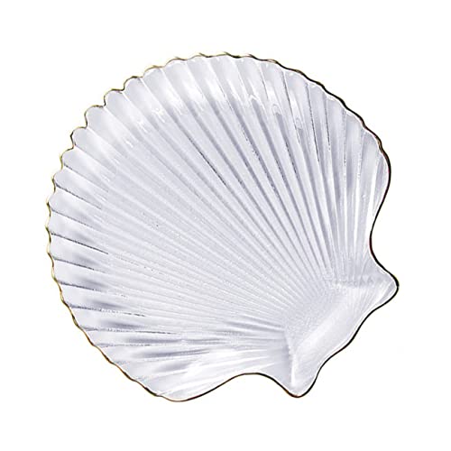 BEBEMOKO 1pc Shell Glass Dish Appetizer Plate White Stand White Dishes Ocean Themed Mini Dessert Dish Salad Plate Fruit Candy Jewelry Display Tray Jewelry Storage Dish Appetizer Dish Trays