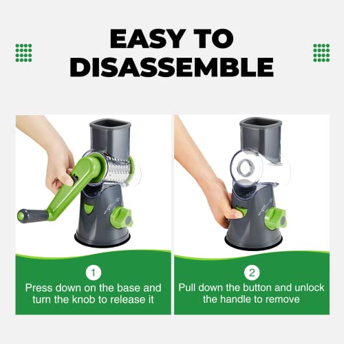 Cheese Grater With Handle, Rotary Cheese Grater With 3 Interchangeable Blades, Cheese Shredder Handheld With Strong Suction Base, Vegetable Slicer For Fruit, Nuts, Chocolate(Grey) #TOP7