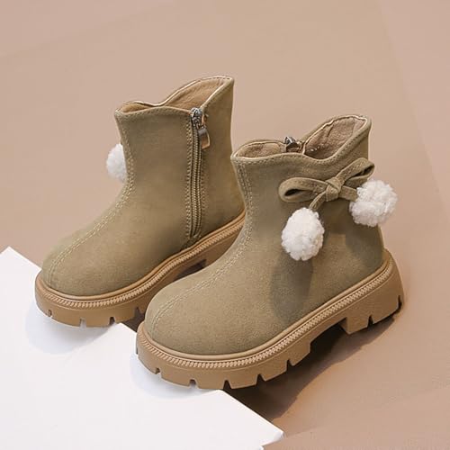 Winter Booties for Girls Faux Leather Cowboy Ankle Boots With Side Zipper Bowknot Lace-Up Outdoor Snow Boots for Kids2