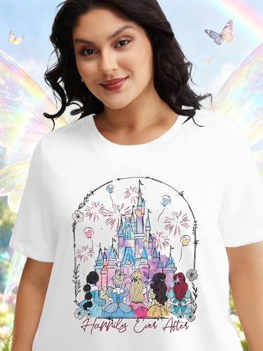 Image of NANYUAYA Plus Size Magic Shirts for Women Castle Kingdom Graphic Magical T Shirt Cute Holiday Princess Tee Vacation Tops