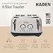 Haden Dorset 4 Slice Wide Slot Stainless Steel Toaster with Adjustable Browning Control & Non-Slip Feet, Putty & Chrome