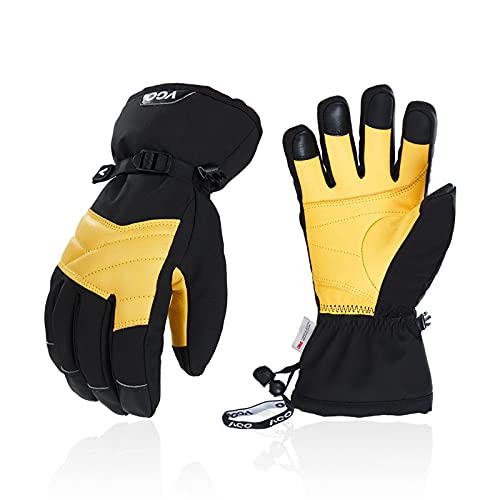 vgo 1-Pair -30℃ -22°F or Above Cow Leather Warm Ski Gloves for Men Women, Winter Snow Gloves, Outdoor Gloves, 3M Thinsulate Waterproof Gloves (Size M, Black, CA2469FW)