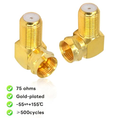 Adaptador Coaxial Ángulo 90° Pack 2 RG6 F Macho-Hembra Dorado miniatura 4