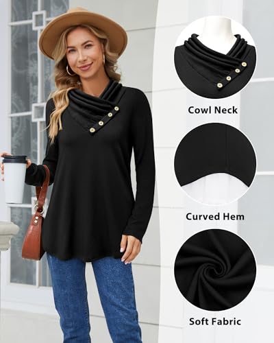 Image of Bulotus Womens Turtleneck Sweaters Ribbed Knit Split Cowl Neck Tunic Sweaters