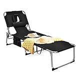 Tangkula Beach Chaise Lounge Chair with Hole for Face, Patio Folding Adjustable Reclining Beach...