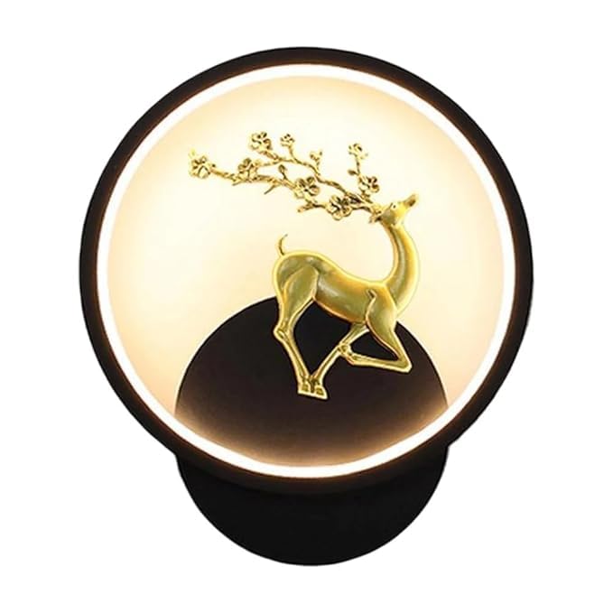 Image of Home Decore Led Fancy Wall Light,Night Lamp,Decorative Lamp,Wall Hanging Lights for Bedroom,Living Room,Color(Warm White+Natural White+Cold White).(Black Round Deer)