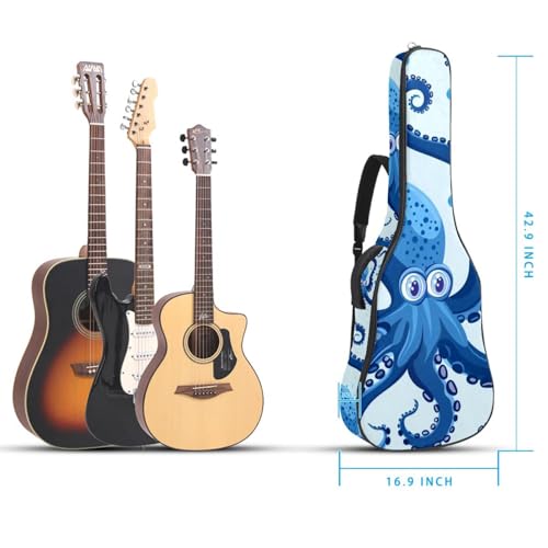 Housse de guitare acoustique Octopus bleue avec 2 poches et bandoulière