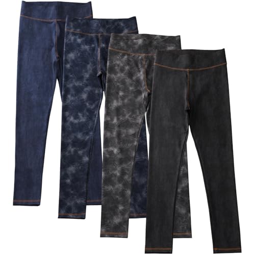 4 Pack Girls Jeggings Girls Imitation Denim Print Leggings Girl's Stretchy Pants Kids High Waist Slim Pants